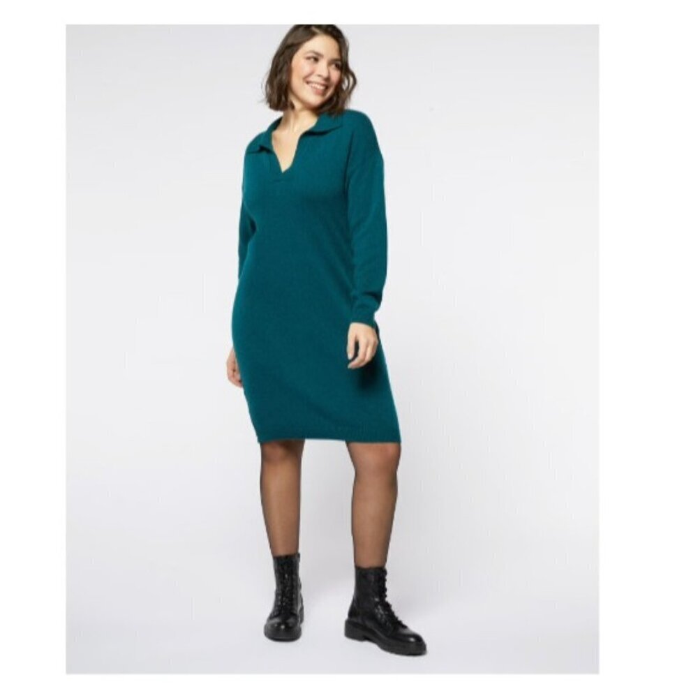 NEW Mondetta Women's L Collared Long Sleeve Waffle Knit Shirt Dress Blue Teal